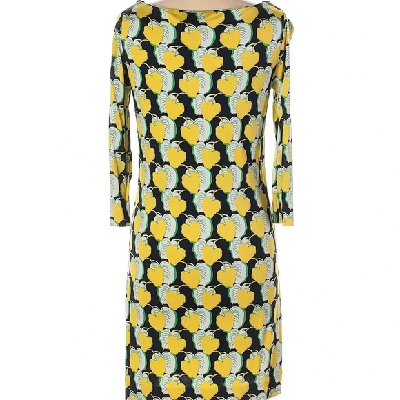 Tory Burch Yellow Leaf Fruit Print Silk Slip Dress - Picture 2 of 3
